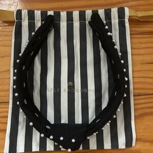 Lele Sadoughi Black Headband with Pearls